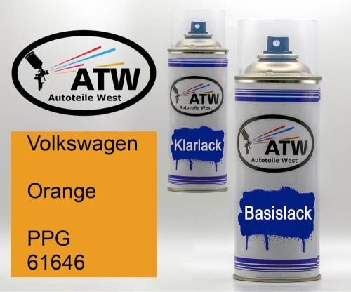 Volkswagen, Orange, PPG 61646: 400ml Sprühdose + 400ml Klarlack - Set, von ATW Autoteile West.